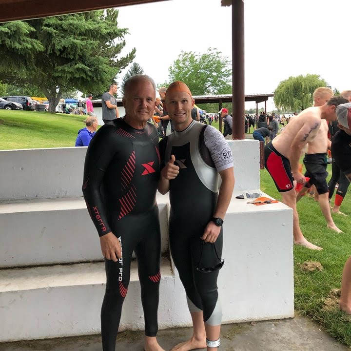 Coach Duckworth with his father Brad Duckworth before Spudman Triathlon